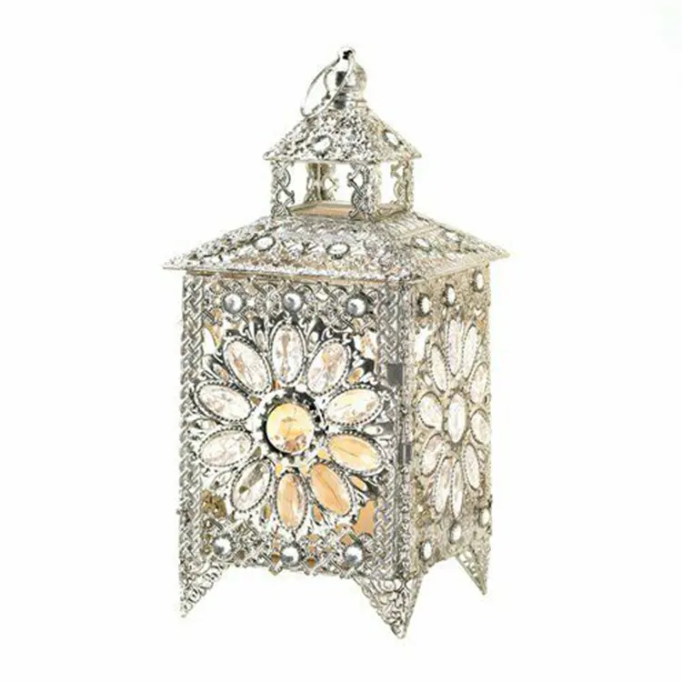 Hot Sale Vintage White Color With Jewelry Beads Candle Lanterns Table Candle Lanterns On Sale
