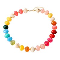 Collier ras du cou fantaisie en résine plate arc-en-ciel avec fermoir en cuivre, multibrins, couleurs bonbon, pour l'été et la plage