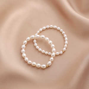 Natural Freshwater Pearl AAA Grade Rice Shape White Charm <b>Bracelet</b> <b>Elastic</b> Design - Product Image 4