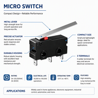 CHUNQIAO YR-10155 Mini Micro Limit Switch SPDT 1NO 1NC 5A 250V AC Tuas Engsel Plastik Tipe Tombol Aksi Cepat 3 Pin