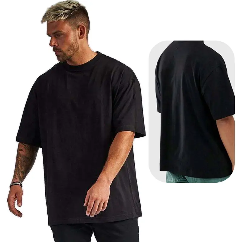 2023 Новое поступление Базовая мужская хлопковая простая черная футболка оверсайз с коротким рукавом