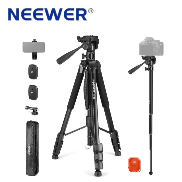 NEEWER 2-in-1 Photography Tripod Stand Monopods Aluminium Alloy 3-Way Swivel Pan Head Camera Phone Profesional Tripod