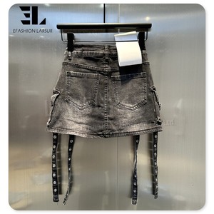 LARSUR-Mini <span class=keywords><strong>jupe</strong></span> en denim personnalisée pour femmes, ceinture délavée, motocyclette, courte, cargo, micro, mini <span class=keywords><strong>jupe</strong></span> en jean pour dames - Product Image 4