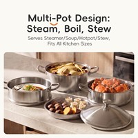 Casserole vapeur en acier inoxydable 304 pour le commerce extérieur, sans revêtement, épaissie, usage domestique, double poignée, conception à trois couches, compatible avec les cuisinières à gaz