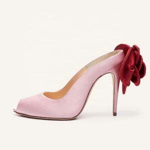 Large Size 45 3D Flower Women Peep Toe Summer Outdoor Silk Stiletto <b>Shoes</b> High Slim Heels Wide Fit Slides - Product Image 5