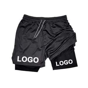 Pantalones cortos deportivos 2 en 1 para hombre, shorts de malla de doble capa con impresión de logotipo de anime, alta calidad, sublimación