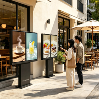 Kiosque numérique LCD extérieur ultra-plat de 65 pouces, IP66, écran de sol, écran de jonction, système d'exploitation Android Windows pour la vente au détail