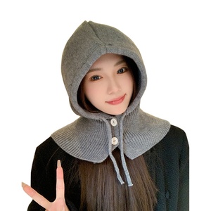 Bonnet <span class=keywords><strong>cagoule</strong></span> de créateur pour femmes automne hiver chaud polyester/coton pull-over cou protection des oreilles bonnet intégré respirant - Product Image 1