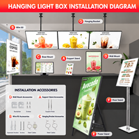 Boîte à lumière LED rectangulaire A3 ultra-mince à changement d'image, en verre trempé et cadre en alliage d'aluminium, pour publicité murale de café et de salon de thé