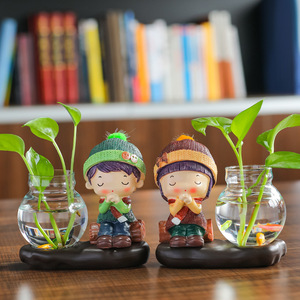 Lindos Muñecos de Pareja, Macetas Hidropónicas para Pothos, Decoración de Mesa, Adorno para Escritorio de Oficina, Artesanía de Resina Hecha a Mano, Regalo para Cumpleaños - Product Image 1