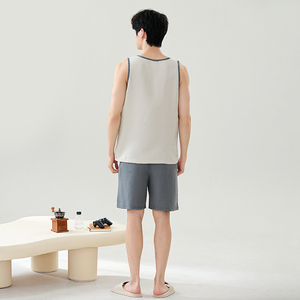 <span class=keywords><strong>Pigiama</strong></span> da <span class=keywords><strong>Uomo</strong></span> LongD in Maglia, Canotta e <span class=keywords><strong>Pantaloncini</strong></span>, 100% Poliestere, Abbigliamento Casual per Casa, Traspirante, Morbido, Confortevole, Delicato sulla Pelle - Product Image 3
