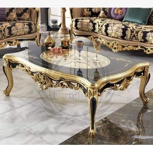 Antique Gold Handcrafted Wooden Round <b>Table</b> Traditional Decorative Accent Furniture for Living Room - Product Image 2