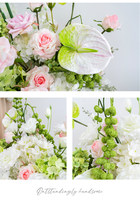 Weiches Pastellrosa-Grünes Künstliches Säulenblumen-Set, Blush-Rosen- und Calla-Lilien-Arrangement für Hochzeitsgang und Partyverleih