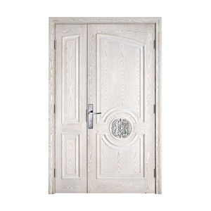 Revestimiento de roble rojo americano, capa de madera, panel de pintura blanca tallada, diseño de puerta principal doble <span class=keywords><strong>desigual</strong></span> - Product Image 1
