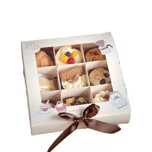 Doughnut Box Cookie Cardboard Dessert Packaging Brownies Pastry Bread White Bakery Box With Window
