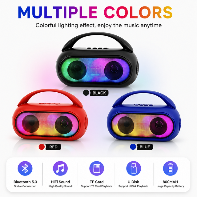 RGB LED Portable Speaker 8W Wireless HiFi Speaker with TF Card USB Support Outdoor Music Speaker