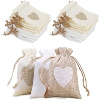Sacs en toile de jute multicolores 10x14cm avec cordon de serrage, pochettes en forme de cœur pour bonbons, cadeaux, Saint-Valentin, mariage, fête, sacs d'emballage, logo personnalisable