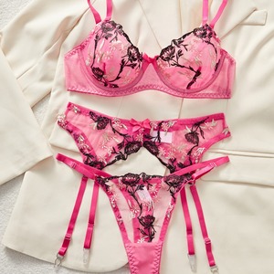 <span class=keywords><strong>Conjunto</strong></span> de Lencería Sexy <span class=keywords><strong>con</strong></span> Bordado Floral 4027, Malla Transparente, Cómodo y Sexy, Sujetador <span class=keywords><strong>con</strong></span> <span class=keywords><strong>Aro</strong></span> de Acero, Fruncido para Mujer - Product Image 4