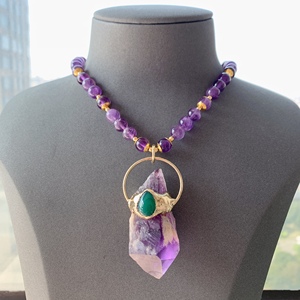 Colliers de perles d'améthyste incroyables, gros pendentif, colliers d'améthyste brute pour la prière, collier de perles longues naturelles, BD-L1832 - Product Image 5