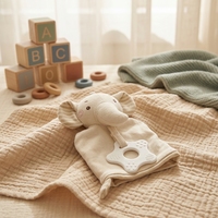 Couverture de confort en coton couleur naturelle motif éléphant, ensemble cadeau pour bébé, ensemble apaisant avec sucette pour nouveau-nés de 0 à 12 mois