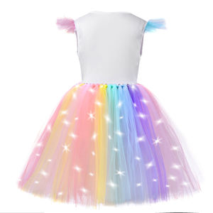 Costumes d'Halloween, robe de princesse licorne à lumière LED pour fête d'anniversaire de bébé fille, robe tutu arc-en-ciel à paillettes de haute qualité - Product Image 3