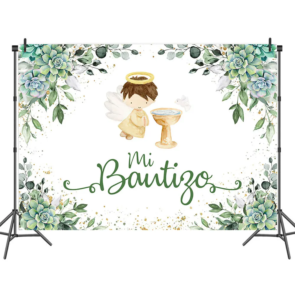 Dios bendiga telón de fondo mi fiesta de bautismo Primera Comunión bautizo Banner decoración estrella dorada brillo Ángel Baby Shower fondo