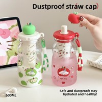 Bouteille d'eau portable pour vélo, grande capacité, style estival, design mignon, pour femme, en PC, avec paille intégrée
