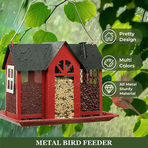 Ngoài trời <span class=keywords><strong>Bird</strong></span> Feeder Kim Loại Nhà mô hình birdfeeder công suất lớn chim hạt giống thực phẩm Dispenser gỉ sắt treo <span class=keywords><strong>Bird</strong></span> Feeder - Product Image 2