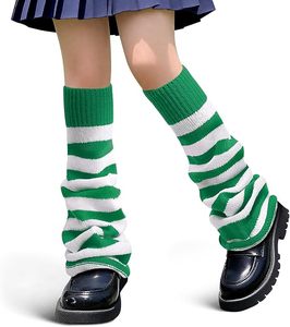Chaussettes-chaussettes rayées tricotées pour femmes, chauffe-jambes d'hiver, accessoire de mode, noir et blanc, couvre-chaussettes amples, fabriquées en Chine - Product Image 1