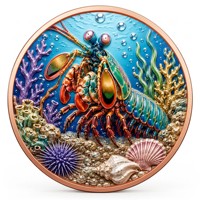Pièce de monnaie en cuivre pur 999 de 1 oz, en relief 3D, UV, animaux marins, série Monde Océan, édition collector colorée