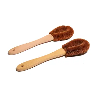 Natrual wooden handle kitchen cleaning brush coconut palm pan brush