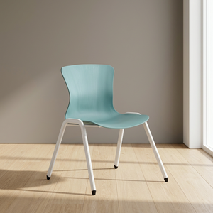 Modern <b>Light</b> Blue Plastic Dining Chair with Metal Legs Stackable Durable & Waterproof Minimalist Design for Home Kitchen Use - Product Image 1