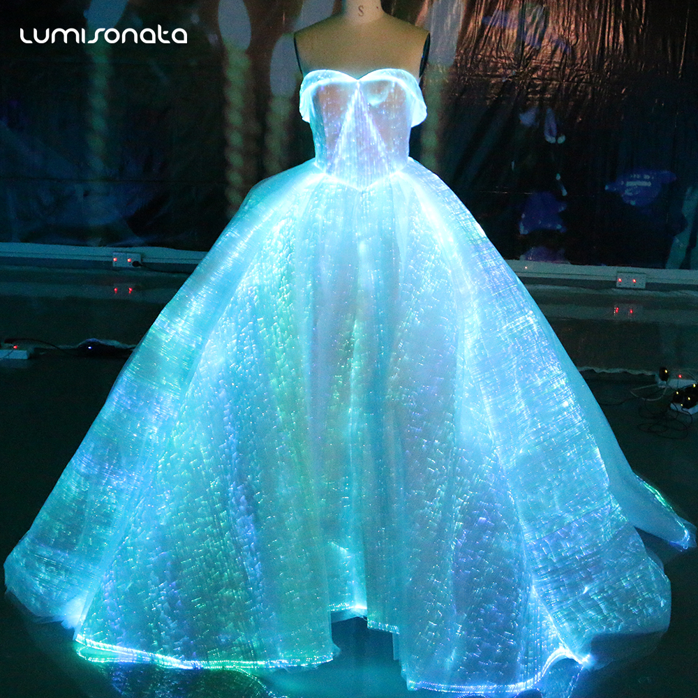 led light up prom dresses Romantic led light luminous illuminated evening dress led fiber optic wedding dress - LUMISONATA