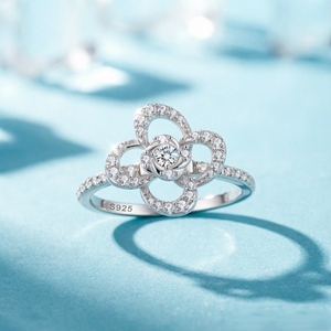 Custom Wholesaler Fine Jewelry 925 Sterling <b>Silver</b> Zircon Flower Shape Luxury Engagement <b>Ring</b> Women Birthday Party Gifts Rhodium - Product Image 3