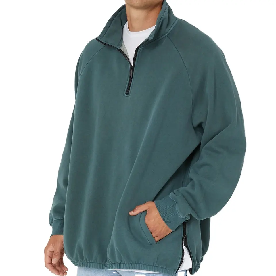 Custom logo 1/4 Zip Pullover hoodie half zip collar sweater men quarter zip neck pullover sweatshirt clothing manufacturers