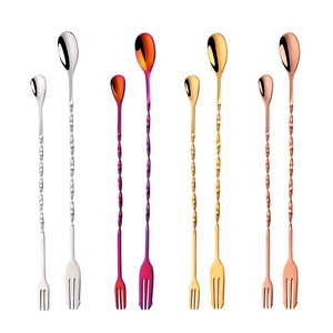 Cuillère à bar double extrémité en acier inoxydable 304, cuillère à cocktail créative à long manche, agitateur à spiritueux et café, louche à bar à manche fileté - Product Image 1