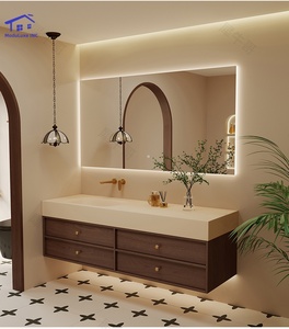 Brown Chinese-style bathroom vanity smart mirror cabinet warm-toned washbasin wall-mounted cabinet - Product Image 3