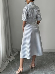 Cổ điển của phụ nữ notched cổ áo áo mỏng Blazer Đế Chế tua ren midi ăn mặc sọc mô hình phong cách giản dị dệt phía trước <span class=keywords><strong>Maxi</strong></span> - Product Image 3