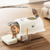 Grande litière pour chat entièrement fermée en acier inoxydable, écologique, facile à nettoyer, anti-odeurs, grande capacité pour chats