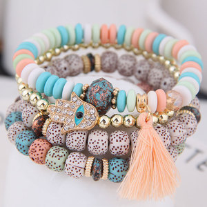 Vintage 4 Pcs/Lot Femmes Bracelets Ensemble Bohême Charme À La Main En Pierre Naturelle Perles Gland Pendentif Bracelets Verser Women - Product Image 1
