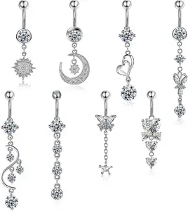 Sexe 2024 Dangle Dangling Crystal Face Chirurgical En Acier Inoxydable Nombril Nombril Anneaux Piercing Bijoux Packs