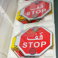 Panneau de signalisation d'arrêt de bus scolaire réfléchissant résistant aux intempéries en aluminium, de -40 à 80 degrés Celsius, avec lumière d'avertissement rouge sonore, 450 mm