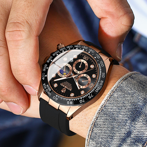 BINBOND B1727 سوار سيليكون ساعات رجالية فاخرة أنيقة 3ATM كوارتز Movt مقاومة للماء يد مضيئة متعددة الألوان للذكور - Product Image 3