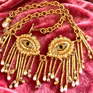 Cổ điển cổ điển 18K vàng mạ đồng thau ngọc trai schiaparelli mắt ác tua thời trang Dây chuyền mặt dây chuyền eo chuỗi tùy chỉnh đồ trang sức - Product Image 6