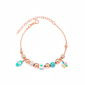 Pulsera con Dijes de Hamsa y Flor, Estilo Moderno, Hecha a Mano en Turquía, Plata de Ley 925 con Circonita, Certificada por Terceros - Product Image 2