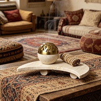 Ensemble de brûleurs d'encens de luxe en travertin, brûleur de Bakhoor en pierre naturelle, plateau, ensemble Mubkhar arabe pour la décoration de la maison pendant le Ramadan