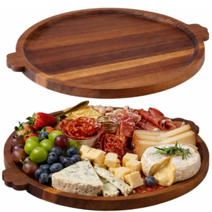 Wooden Double-Eared Serving <b>Tray</b> Round Cheese Charcuterie Board For Party Dining Hotel Use Dark Brown 12 Inch - Product Image 1