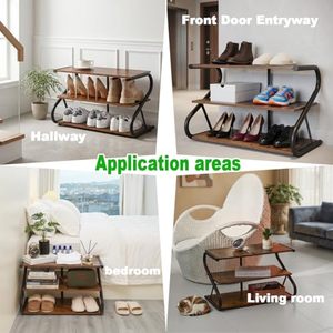 Wholesale 3-Tier Wooden Multifunction Non-folding Shoe <b>Storage</b> Rack OEM ODM Custom Logo S-Shaped Metal Frame Freestanding - Product Image 3