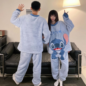 Conjuntos de ropa de dormir Pijamas de pareja Mujeres Otoño e invierno Coral Fleece Thickened Youth Cartoon Stitch Pijamas de hombre <span class=keywords><strong>Traje</strong></span> - Product Image 4