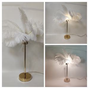 Nordic Ostrich <strong>Feather</strong> Decorative LED <strong>Lampshade</strong> 3-Light Gold Modern Style Bedside Table Lamps - Product Image 5